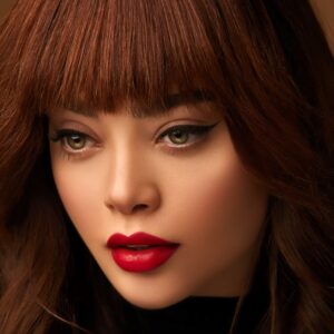 woman with red lipstick and blonde hair